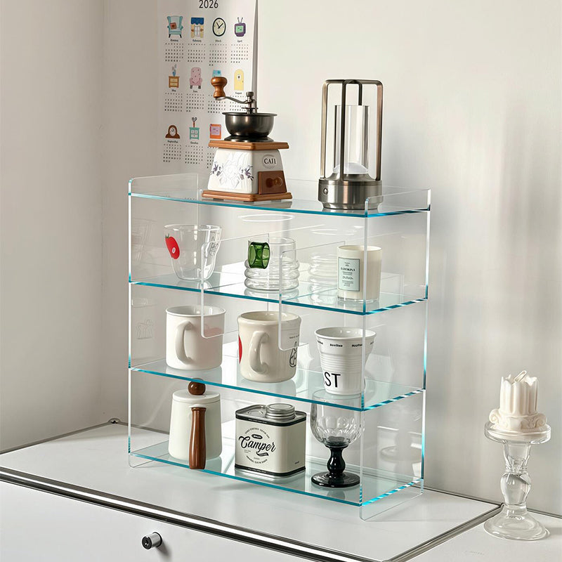 Moderner minimalistischer rechteckiger Desktop-Aufbewahrungsregal aus Acryl mit 4 Ebenen für Wohnzimmer &amp; Schlafzimmer 
