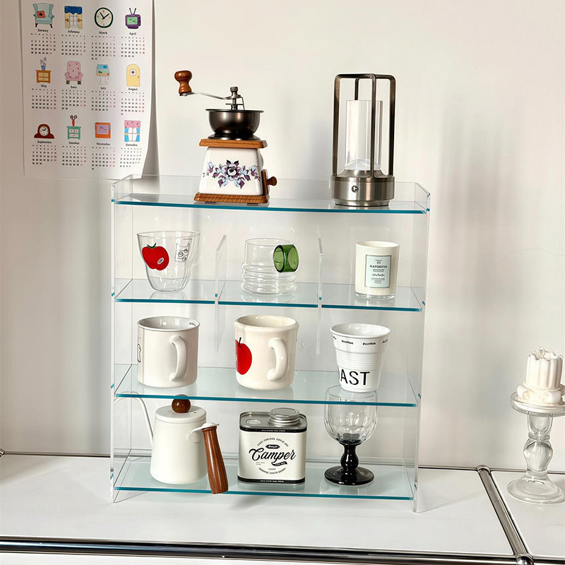 Moderner minimalistischer rechteckiger Desktop-Aufbewahrungsregal aus Acryl mit 4 Ebenen für Wohnzimmer &amp; Schlafzimmer 