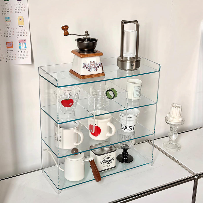 Moderner minimalistischer rechteckiger Desktop-Aufbewahrungsregal aus Acryl mit 4 Ebenen für Wohnzimmer &amp; Schlafzimmer 