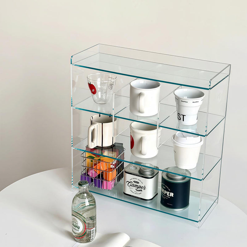 Moderner minimalistischer rechteckiger Desktop-Aufbewahrungsregal aus Acryl mit 4 Ebenen für Wohnzimmer &amp; Schlafzimmer 