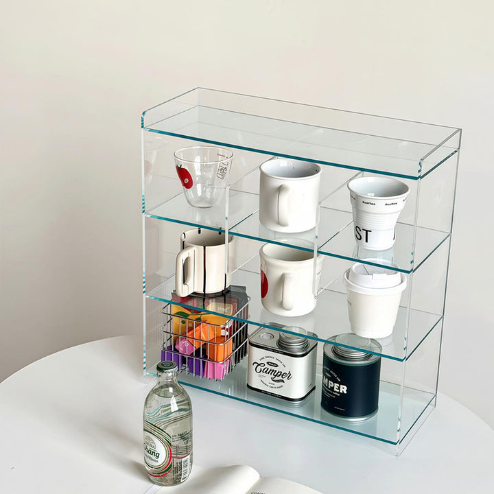 Moderner minimalistischer rechteckiger Desktop-Aufbewahrungsregal aus Acryl mit 4 Ebenen für Wohnzimmer &amp; Schlafzimmer 