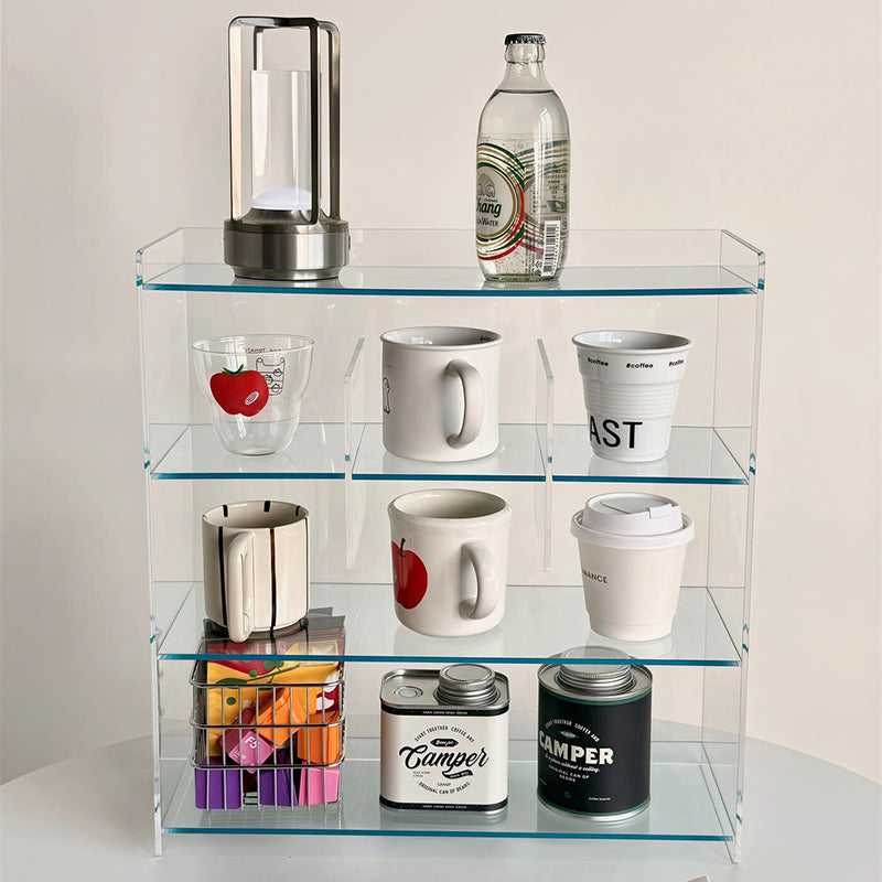 Moderner minimalistischer rechteckiger Desktop-Aufbewahrungsregal aus Acryl mit 4 Ebenen für Wohnzimmer &amp; Schlafzimmer 