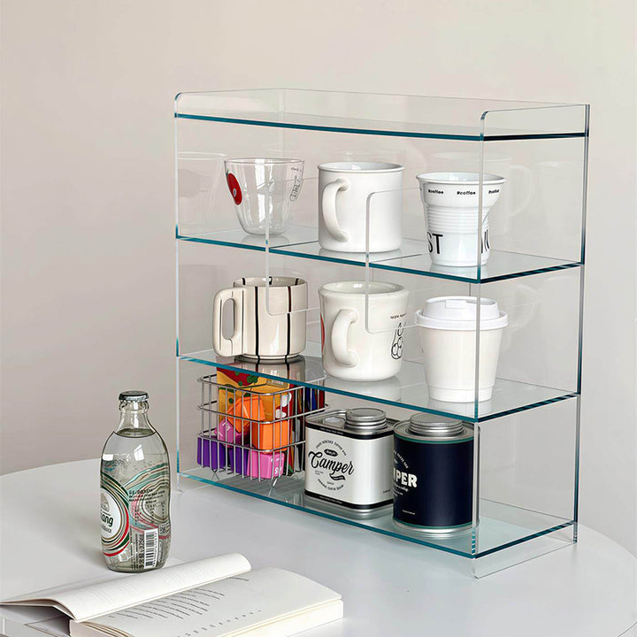 Moderner minimalistischer rechteckiger Desktop-Aufbewahrungsregal aus Acryl mit 4 Ebenen für Wohnzimmer &amp; Schlafzimmer 