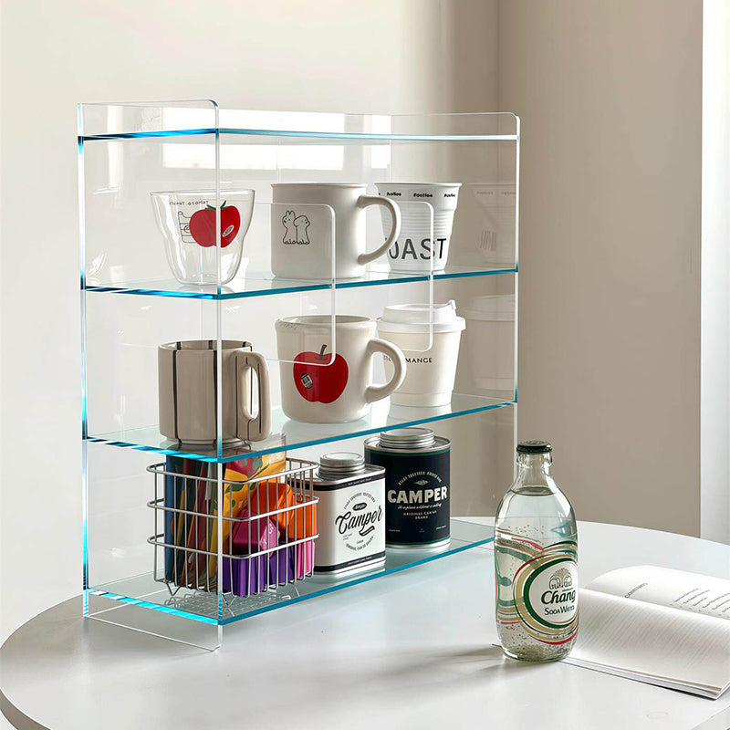 Moderner minimalistischer rechteckiger Desktop-Aufbewahrungsregal aus Acryl mit 4 Ebenen für Wohnzimmer &amp; Schlafzimmer 