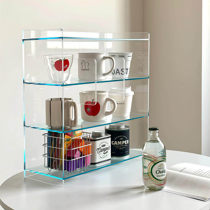 Moderner minimalistischer rechteckiger Desktop-Aufbewahrungsregal aus Acryl mit 4 Ebenen für Wohnzimmer &amp; Schlafzimmer 