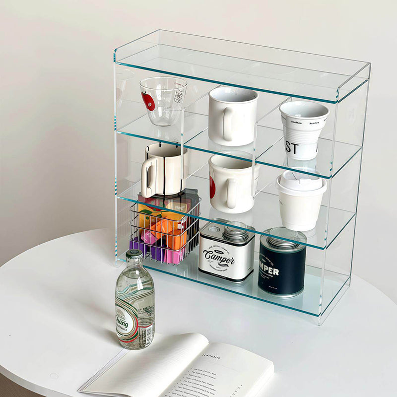 Moderner minimalistischer rechteckiger Desktop-Aufbewahrungsregal aus Acryl mit 4 Ebenen für Wohnzimmer &amp; Schlafzimmer 