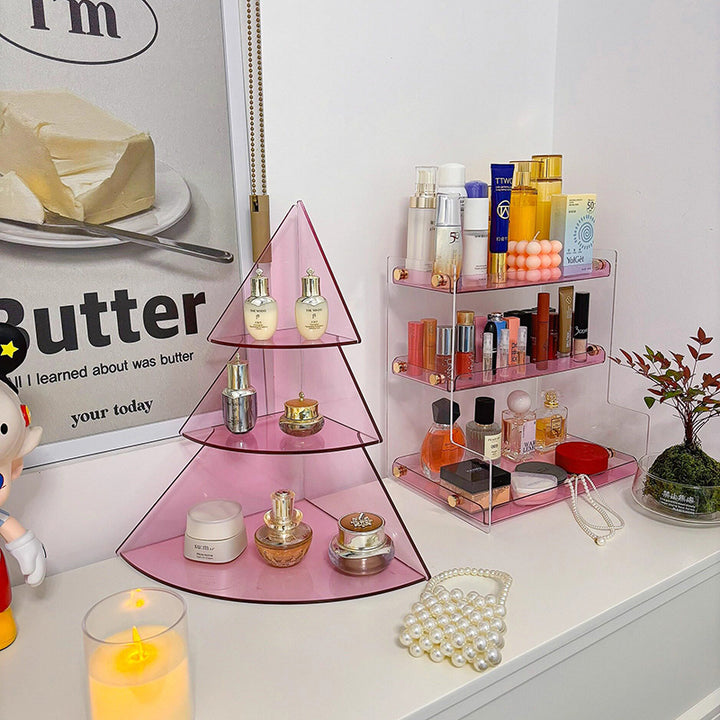 Contemporary Creative Acrylic Christmas Tree-shaped Desktop Storage Shelf 3-Tier Perfume &amp; Cosmetics Display Shelf For Bedroom &amp; Living Room