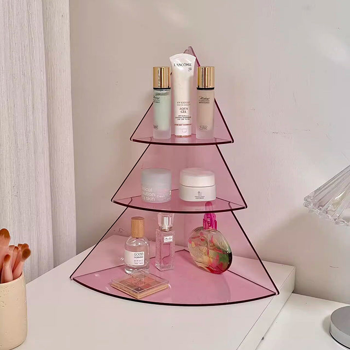Contemporary Creative Acrylic Christmas Tree-shaped Desktop Storage Shelf 3-Tier Perfume &amp; Cosmetics Display Shelf For Bedroom &amp; Living Room