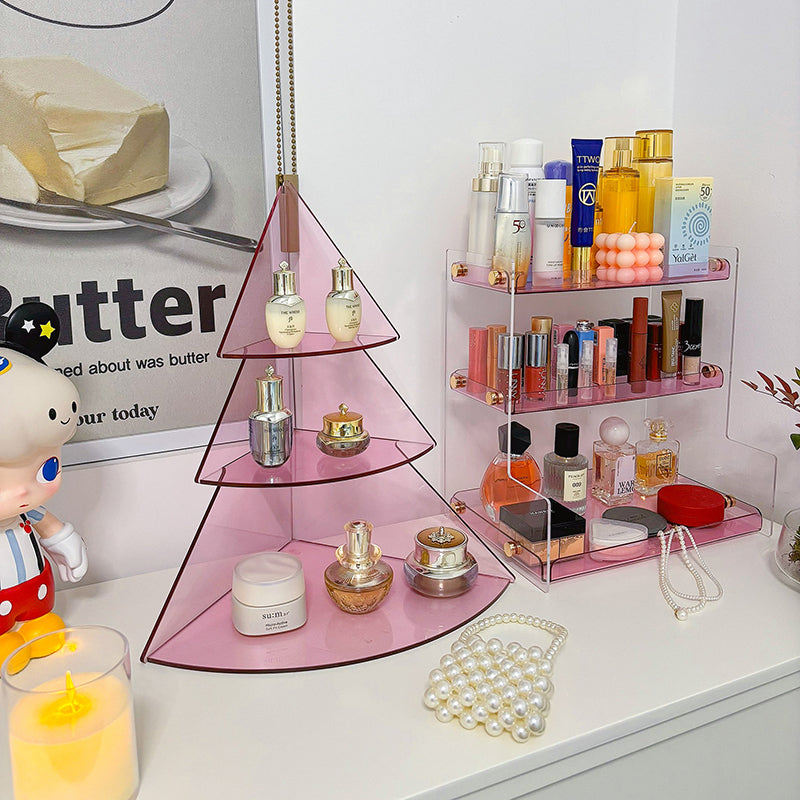 Contemporary Creative Acrylic Christmas Tree-shaped Desktop Storage Shelf 3-Tier Perfume &amp; Cosmetics Display Shelf For Bedroom &amp; Living Room