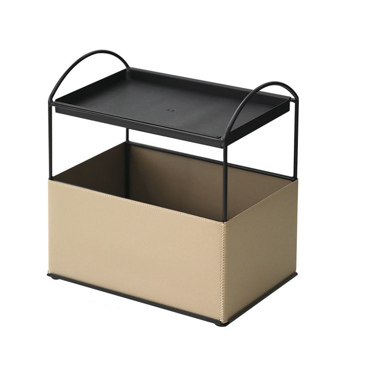 Contemporary Nordic PU Leather Iron Rectangular Desktop Storage Shelf 2-Tier Makeup Organizer Box Skincare For Living Room &amp; Bedroom