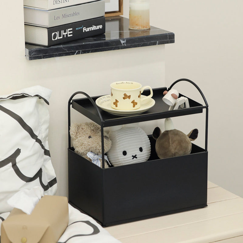 Contemporary Nordic PU Leather Iron Rectangular Desktop Storage Shelf 2-Tier Makeup Organizer Box Skincare For Living Room &amp; Bedroom