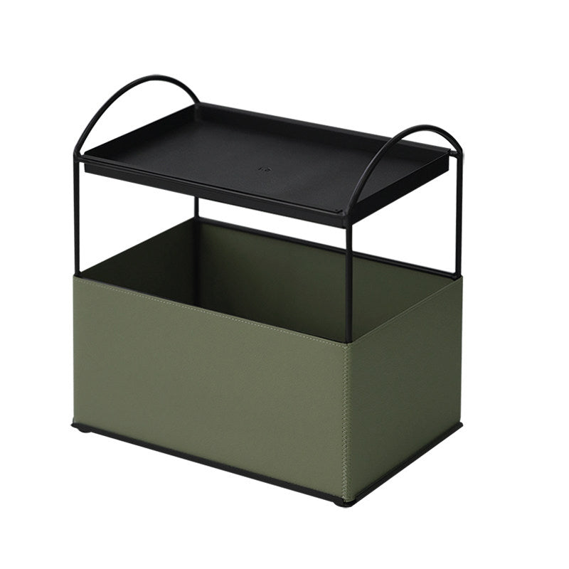 Contemporary Nordic PU Leather Iron Rectangular Desktop Storage Shelf 2-Tier Makeup Organizer Box Skincare For Living Room &amp; Bedroom