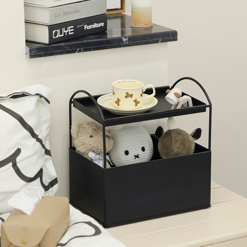 Contemporary Nordic PU Leather Iron Rectangular Desktop Storage Shelf 2-Tier Makeup Organizer Box Skincare For Living Room &amp; Bedroom