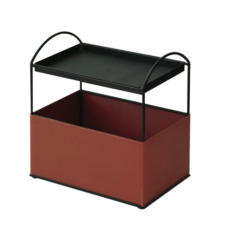 Contemporary Nordic PU Leather Iron Rectangular Desktop Storage Shelf 2-Tier Makeup Organizer Box Skincare For Living Room &amp; Bedroom