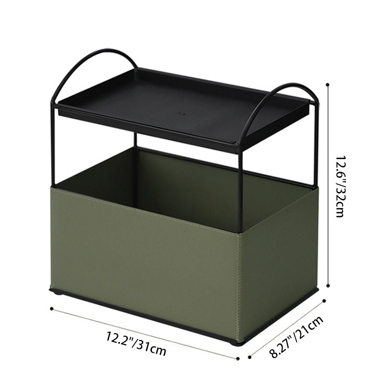 Contemporary Nordic PU Leather Iron Rectangular Desktop Storage Shelf 2-Tier Makeup Organizer Box Skincare For Living Room &amp; Bedroom