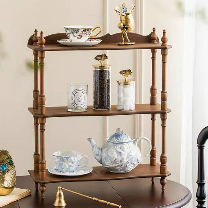 Contemporary Retro MDF Rubberwood Rectangular Desktop Storage Shelf For Living Room &amp; Entryway