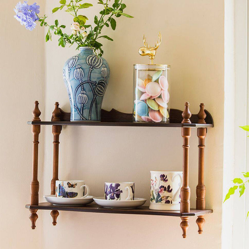 Contemporary Retro MDF Rubberwood Rectangular Desktop Storage Shelf For Living Room &amp; Entryway