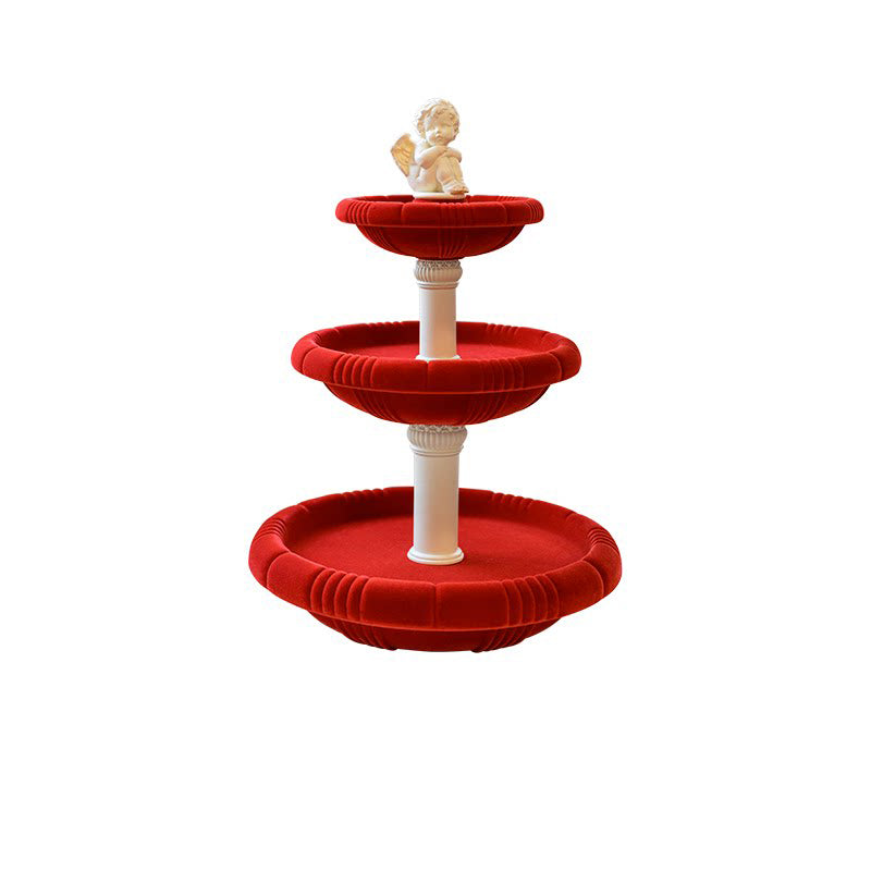 Contemporary Creative Resin Flocked Wishing Fountain-Inspired Design Swivel Desktop Storage Shelf 3-Tier For Perfume, Cosmetics &amp; Aromatherapy For Living Room &amp; Entryway