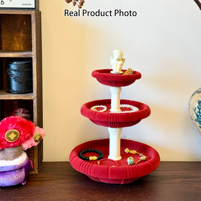 Contemporary Creative Resin Flocked Wishing Fountain-Inspired Design Swivel Desktop Storage Shelf 3-Tier For Perfume, Cosmetics &amp; Aromatherapy For Living Room &amp; Entryway