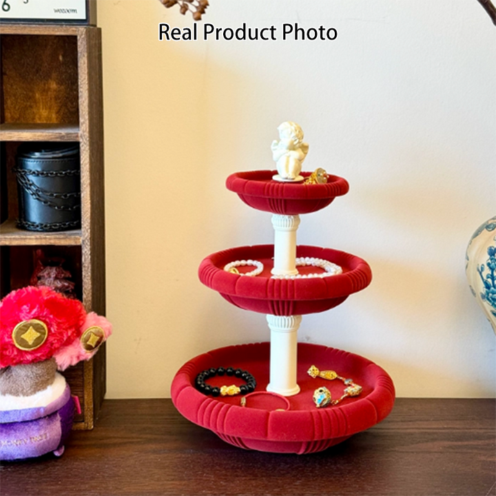 Contemporary Creative Resin Flocked Wishing Fountain-Inspired Design Swivel Desktop Storage Shelf 3-Tier For Perfume, Cosmetics &amp; Aromatherapy For Living Room &amp; Entryway