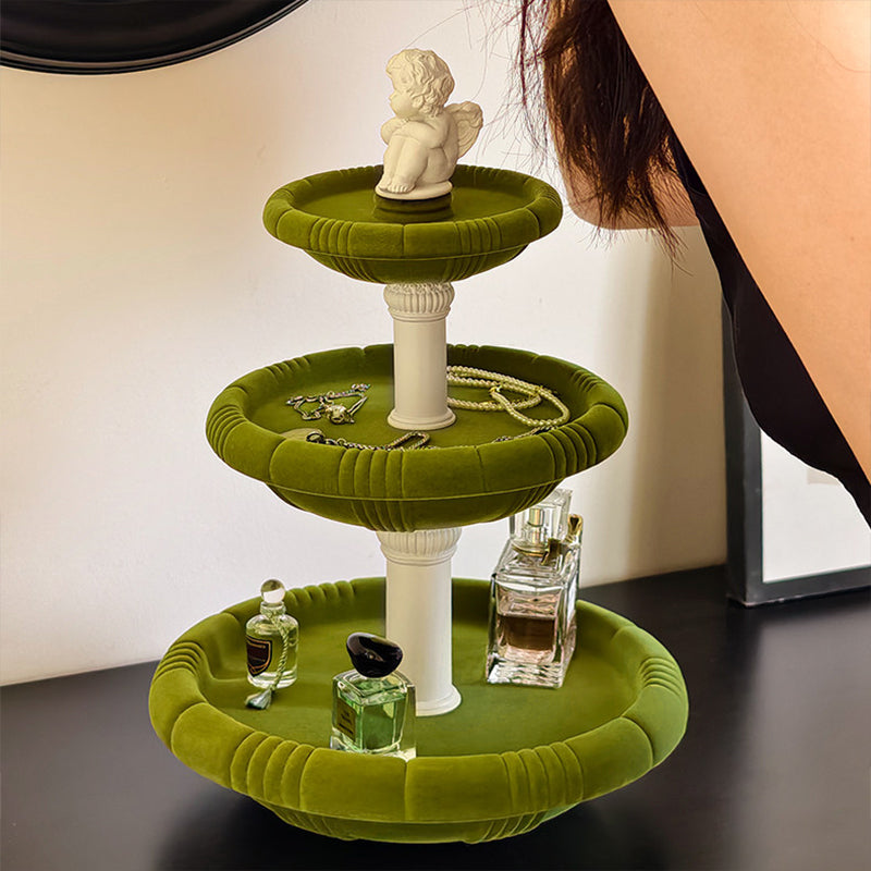 Contemporary Creative Resin Flocked Wishing Fountain-Inspired Design Swivel Desktop Storage Shelf 3-Tier For Perfume, Cosmetics &amp; Aromatherapy For Living Room &amp; Entryway