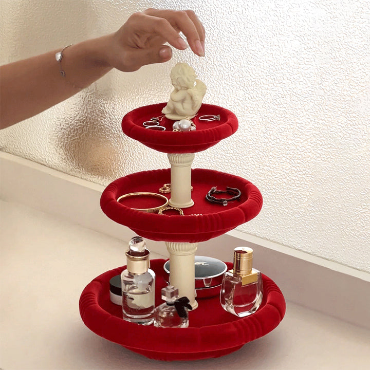Contemporary Creative Resin Flocked Wishing Fountain-Inspired Design Swivel Desktop Storage Shelf 3-Tier For Perfume, Cosmetics &amp; Aromatherapy For Living Room &amp; Entryway