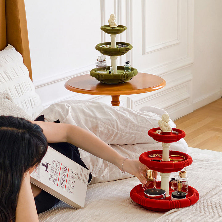 Contemporary Creative Resin Flocked Wishing Fountain-Inspired Design Swivel Desktop Storage Shelf 3-Tier For Perfume, Cosmetics &amp; Aromatherapy For Living Room &amp; Entryway
