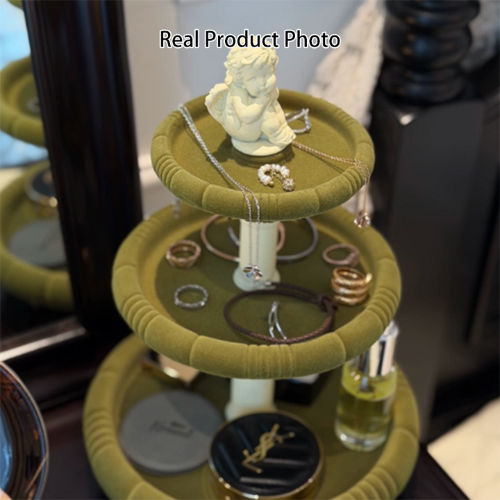 Contemporary Creative Resin Flocked Wishing Fountain-Inspired Design Swivel Desktop Storage Shelf 3-Tier For Perfume, Cosmetics &amp; Aromatherapy For Living Room &amp; Entryway