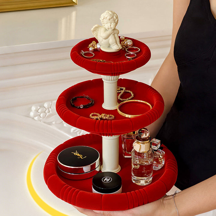Contemporary Creative Resin Flocked Wishing Fountain-Inspired Design Swivel Desktop Storage Shelf 3-Tier For Perfume, Cosmetics &amp; Aromatherapy For Living Room &amp; Entryway