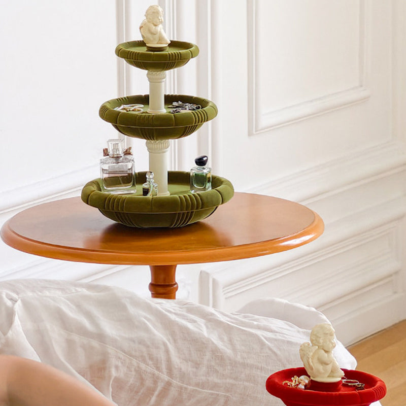 Contemporary Creative Resin Flocked Wishing Fountain-Inspired Design Swivel Desktop Storage Shelf 3-Tier For Perfume, Cosmetics &amp; Aromatherapy For Living Room &amp; Entryway