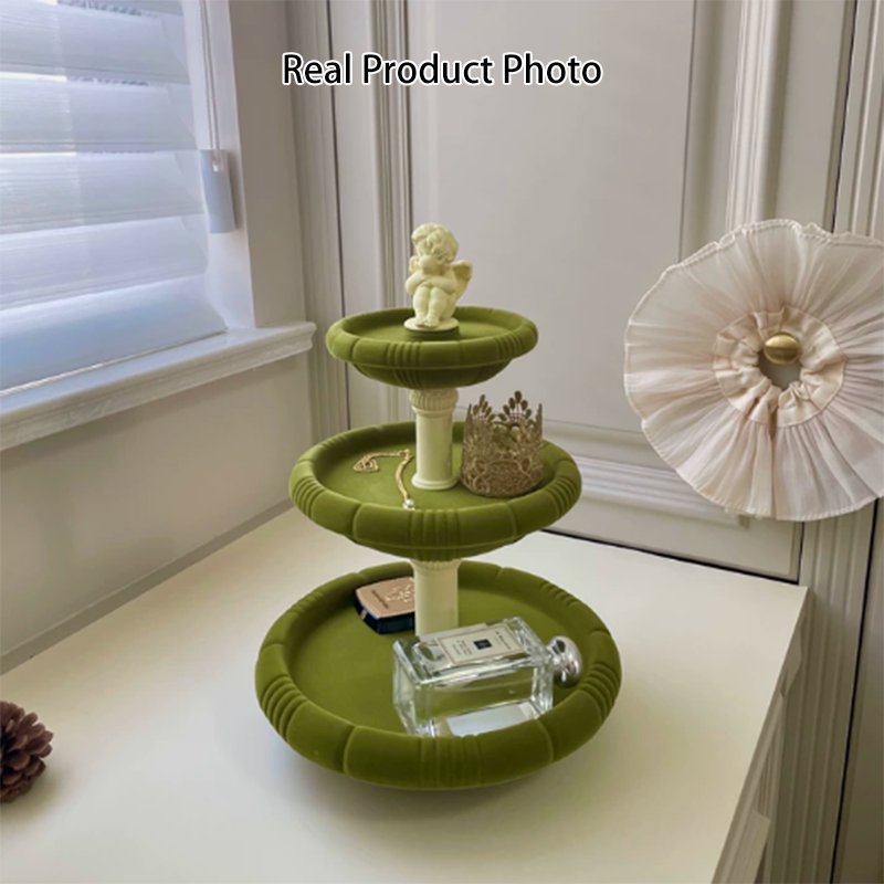 Contemporary Creative Resin Flocked Wishing Fountain-Inspired Design Swivel Desktop Storage Shelf 3-Tier For Perfume, Cosmetics &amp; Aromatherapy For Living Room &amp; Entryway