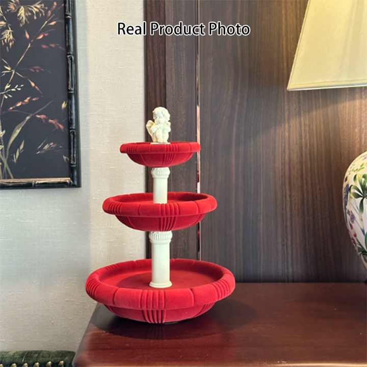 Contemporary Creative Resin Flocked Wishing Fountain-Inspired Design Swivel Desktop Storage Shelf 3-Tier For Perfume, Cosmetics &amp; Aromatherapy For Living Room &amp; Entryway