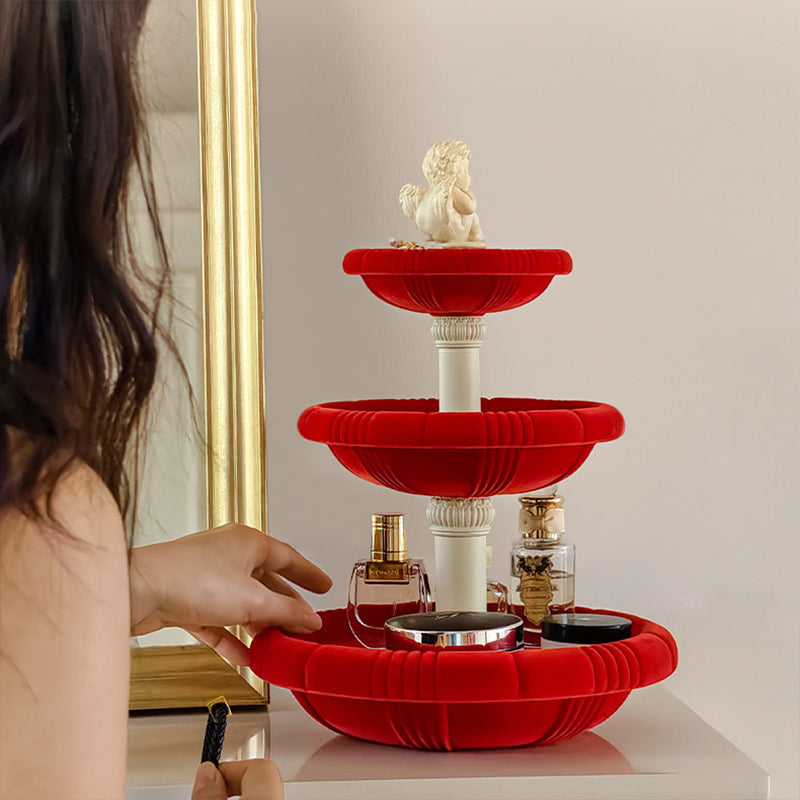 Contemporary Creative Resin Flocked Wishing Fountain-Inspired Design Swivel Desktop Storage Shelf 3-Tier For Perfume, Cosmetics &amp; Aromatherapy For Living Room &amp; Entryway