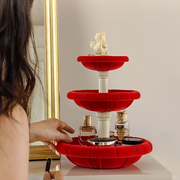 Contemporary Creative Resin Flocked Wishing Fountain-Inspired Design Swivel Desktop Storage Shelf 3-Tier For Perfume, Cosmetics &amp; Aromatherapy For Living Room &amp; Entryway