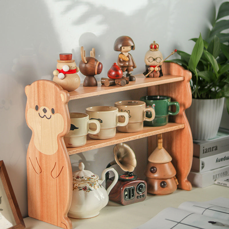Moderne kreative rechteckige Desktop-Aufbewahrungsablage in Otter-Form aus Rosenholz und Ahorn, 2-stöckig, für Wohnzimmer &amp; Eingangsbereich 