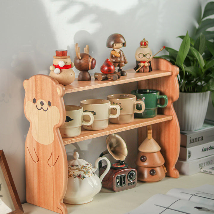 Moderne kreative rechteckige Desktop-Aufbewahrungsablage in Otter-Form aus Rosenholz und Ahorn, 2-stöckig, für Wohnzimmer &amp; Eingangsbereich 