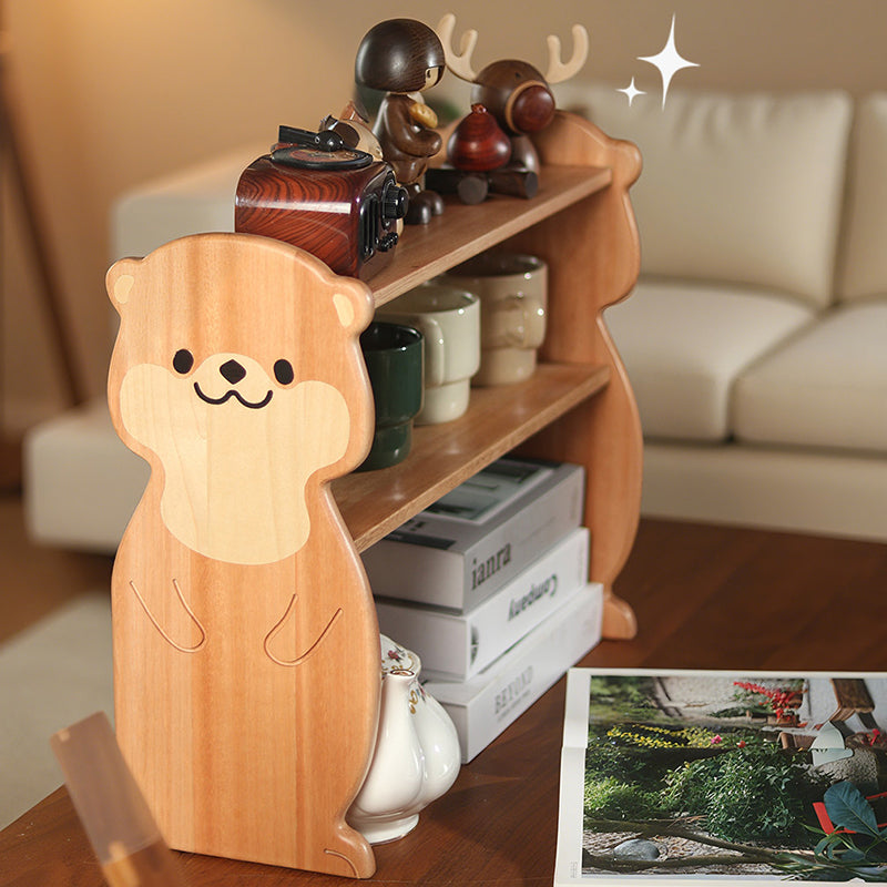 Moderne kreative rechteckige Desktop-Aufbewahrungsablage in Otter-Form aus Rosenholz und Ahorn, 2-stöckig, für Wohnzimmer &amp; Eingangsbereich 