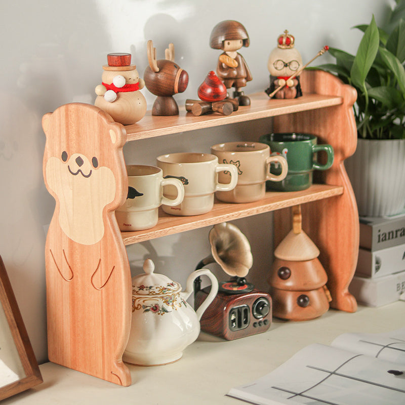Moderne kreative rechteckige Desktop-Aufbewahrungsablage in Otter-Form aus Rosenholz und Ahorn, 2-stöckig, für Wohnzimmer &amp; Eingangsbereich 