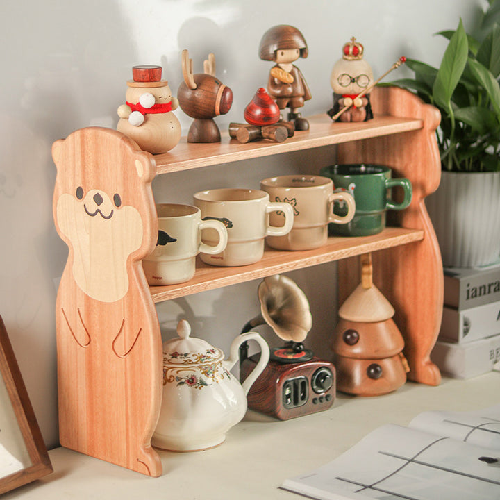 Moderne kreative rechteckige Desktop-Aufbewahrungsablage in Otter-Form aus Rosenholz und Ahorn, 2-stöckig, für Wohnzimmer &amp; Eingangsbereich 