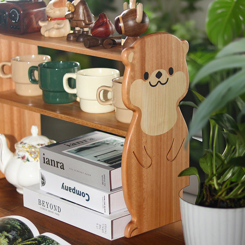 Moderne kreative rechteckige Desktop-Aufbewahrungsablage in Otter-Form aus Rosenholz und Ahorn, 2-stöckig, für Wohnzimmer &amp; Eingangsbereich 