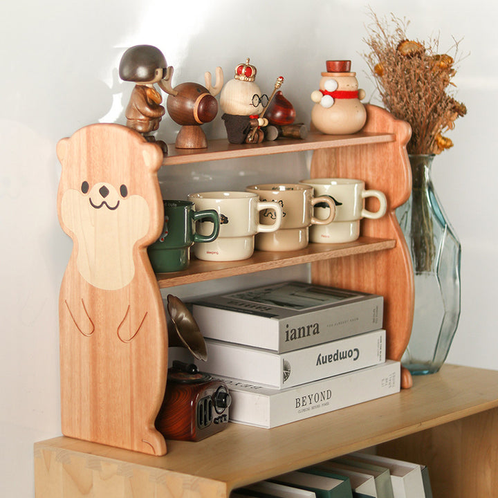 Moderne kreative rechteckige Desktop-Aufbewahrungsablage in Otter-Form aus Rosenholz und Ahorn, 2-stöckig, für Wohnzimmer &amp; Eingangsbereich 