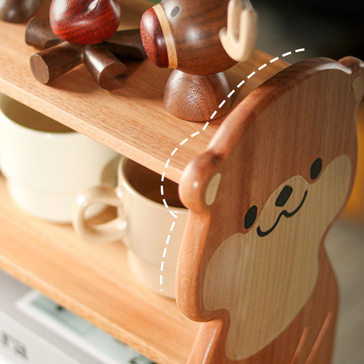 Moderne kreative rechteckige Desktop-Aufbewahrungsablage in Otter-Form aus Rosenholz und Ahorn, 2-stöckig, für Wohnzimmer &amp; Eingangsbereich 