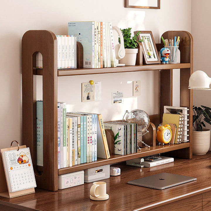 Modern Minimalist Pine Wood Rectangular Adjustable Divider Desktop Storage Shelf 2-Tier For Living Room &amp; Bedroom