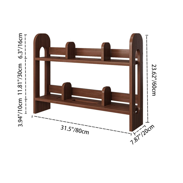 Modern Minimalist Pine Wood Rectangular Adjustable Divider Desktop Storage Shelf 2-Tier For Living Room &amp; Bedroom