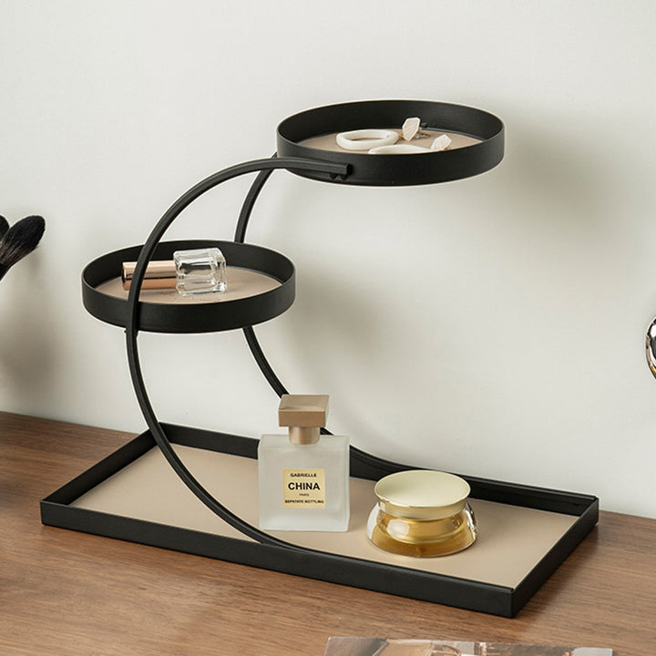 Contemporary Nordic PU Leather Iron Rectangular Round Desktop Storage Shelf 3-Tier For Living Room &amp; Entryway