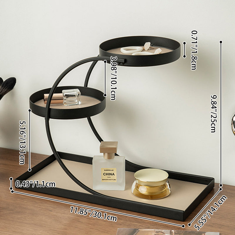 Contemporary Nordic PU Leather Iron Rectangular Round Desktop Storage Shelf 3-Tier For Living Room &amp; Entryway