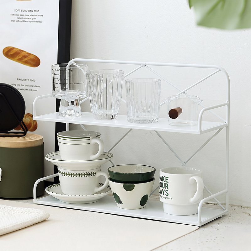 Modern Minimalist Iron Rectangular Desktop Storage Shelf 2-Tier For Living Room &amp; Entryway
