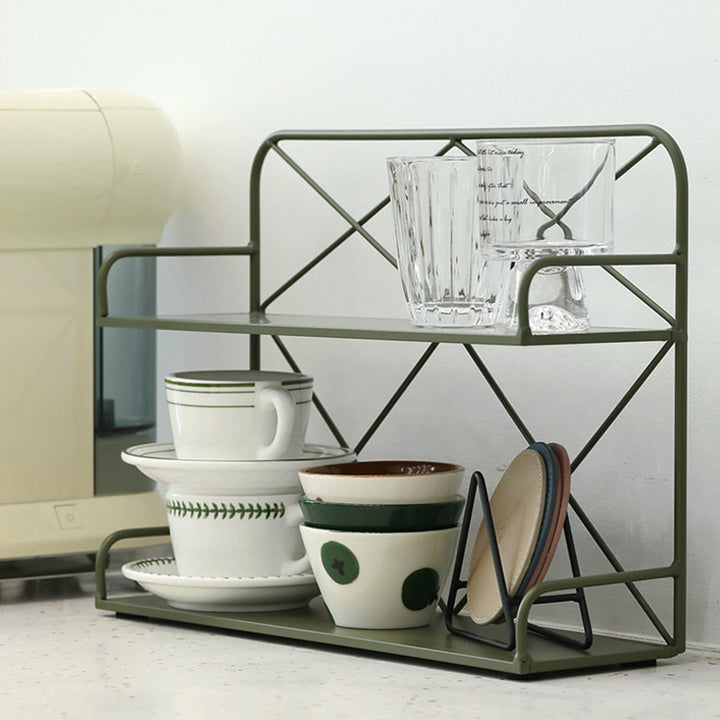 Modern Minimalist Iron Rectangular Desktop Storage Shelf 2-Tier For Living Room &amp; Entryway