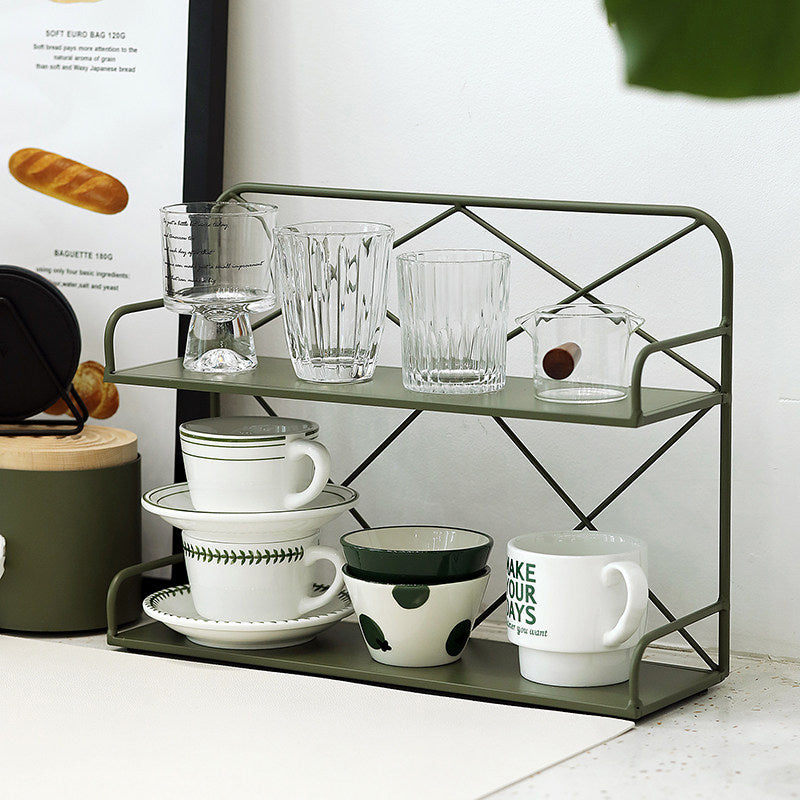 Modern Minimalist Iron Rectangular Desktop Storage Shelf 2-Tier For Living Room &amp; Entryway