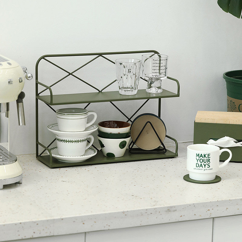 Modern Minimalist Iron Rectangular Desktop Storage Shelf 2-Tier For Living Room &amp; Entryway